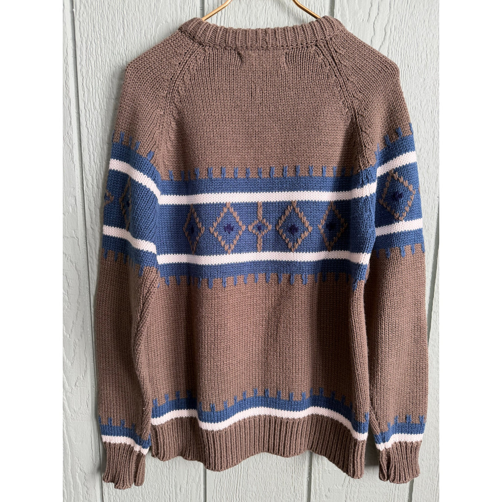 Vintage 90s Jean Michaud Nordic Knit Sweater – Brown/Blue
