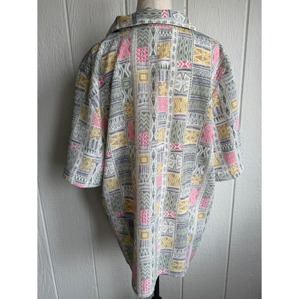 Vintage Alia Abstract Print Button Up Blouse Southwestern Pattern Retro 90s