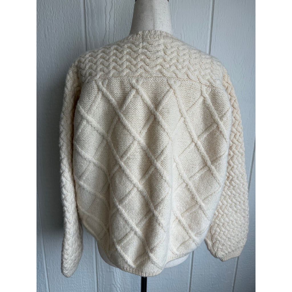 Vintage Irish Fisherman Cardigan Cable Knit Wool Sweater Ireland XL