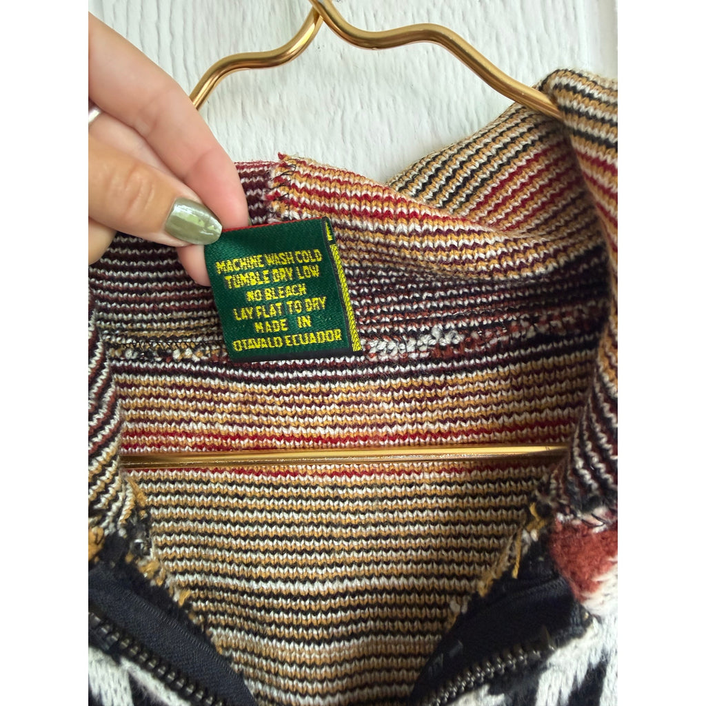 Vintage Ruminahui Ecuador Wool Hooded Sweater Jacket Medium Southwestern Aztec
