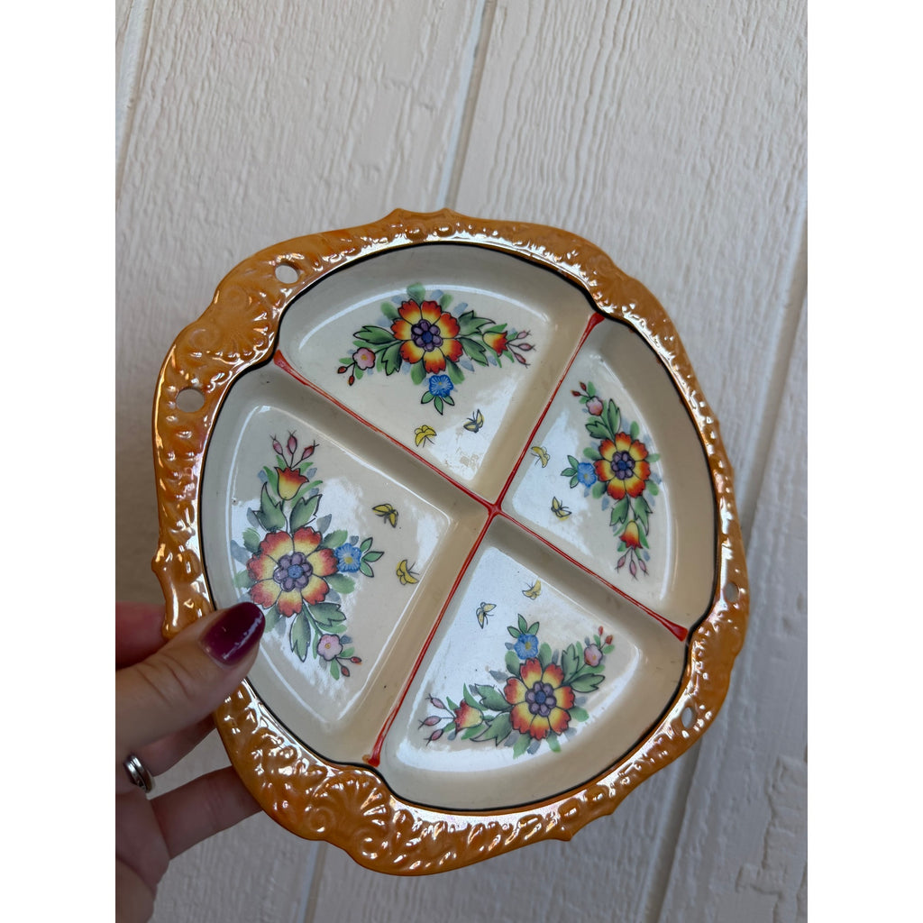 Vintage Made in Japan Hand Painted Divided Relish Dish Floral Appetizer Tray