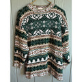 Vintage 90s Sweater Large | Green Brown Fair Isle Nordic Pattern USA Cottagecore