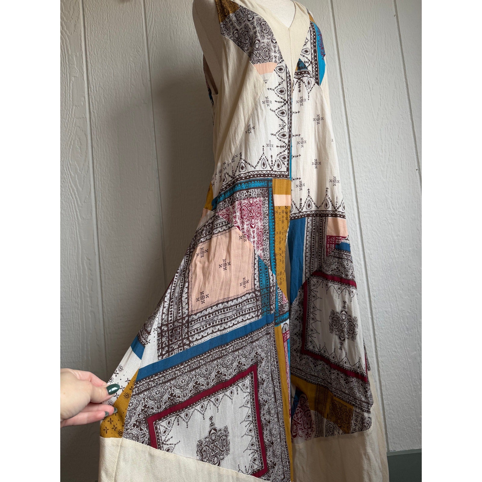 Free People All Patched Up Jumpsuit, XS Oversized Boho Vintage