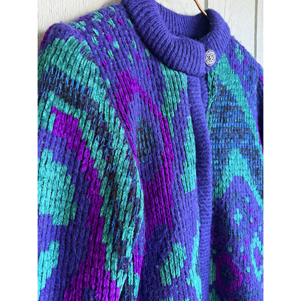 Vintage John Weitz Chunky Sparkle Funky Cardigan Sweater, Medium