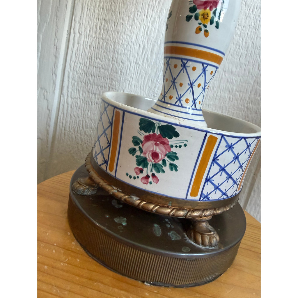 Vintage Floral Ceramic Table Lamp French Country Cottage Hand Painted