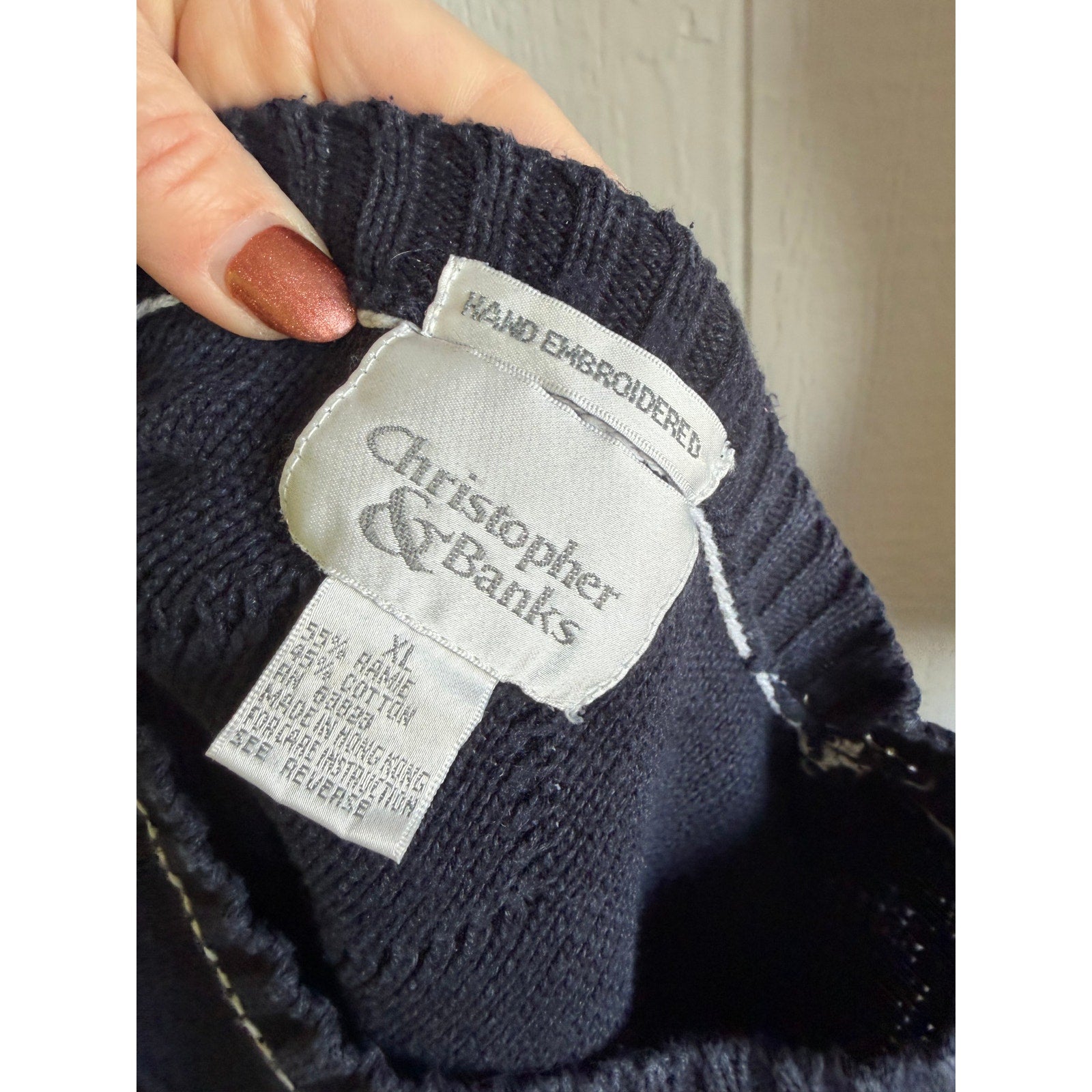 Vintage 90s Christopher & Banks Hand Embroidered Knit Sweater Size XL