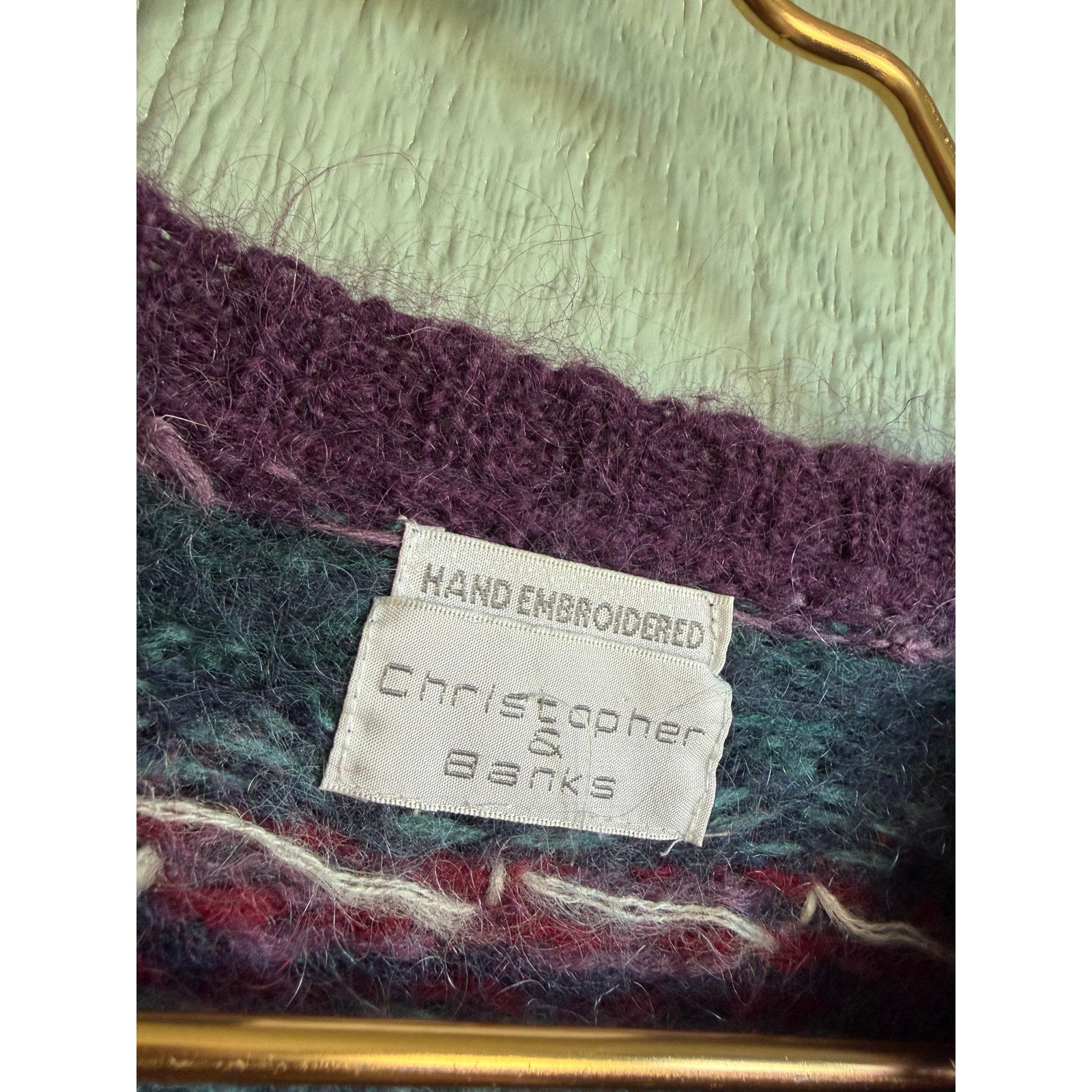 Vintage 90s Christopher & Banks Mohair Blend Sweater Nordic Fair Isle Pattern Knit Hand Embroidered