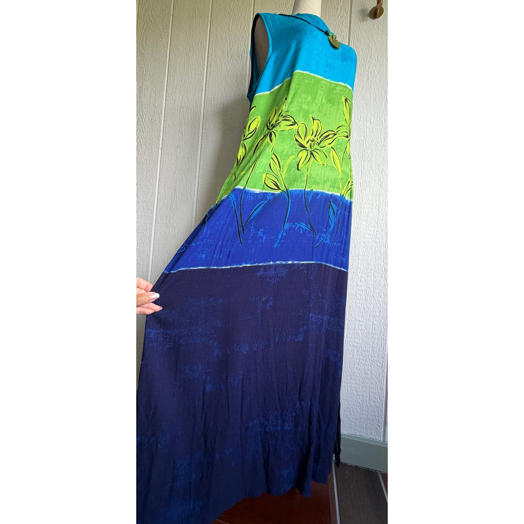 Vintage Caliche Collection Maxi Dress Tropical Colorblock Floral Sleeveless Size 18