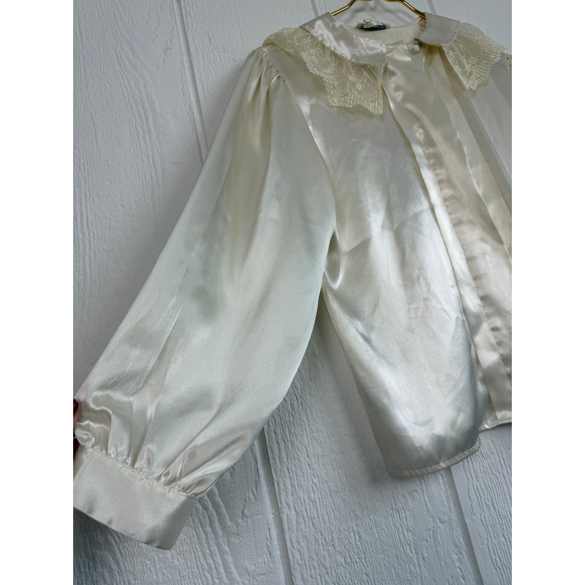 Vintage Lady Manhattan Ivory Satin Blouse Lace Collar Victorian Coquette Size 6
