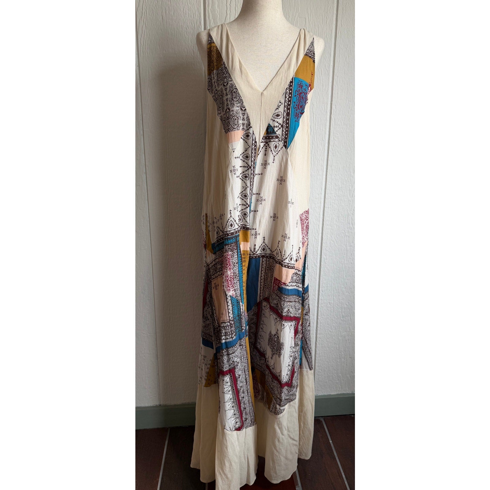 Free People All Patched Up Jumpsuit, XS Oversized Boho Vintage
