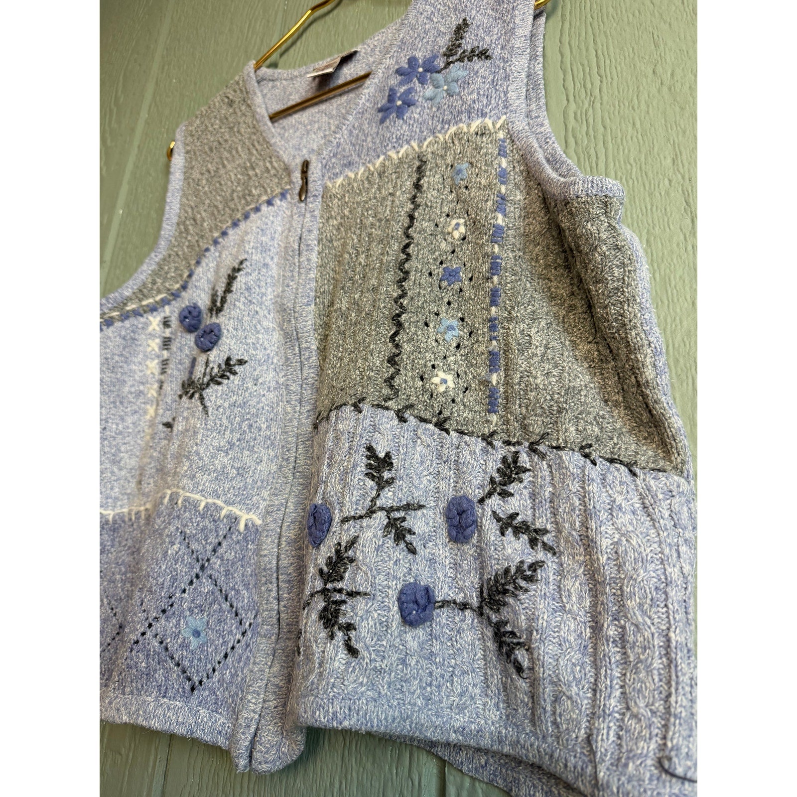 Vintage Patchwork Knit Zip Vest Cottagecore 90s Northern Reflections LG