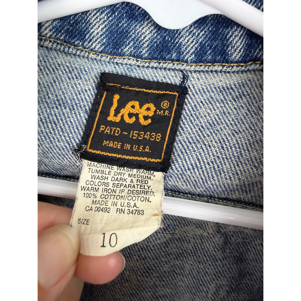 Vintage Lee Harley Davidson Denim Jacket Girls Size 10 Made USA Biker 80s 90s