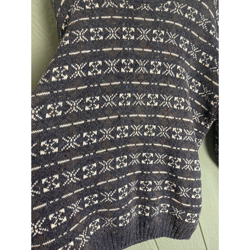 Vintage Etchings Fair Isle Sweater Gray Nordic Knit Wool Blend Crewneck LG