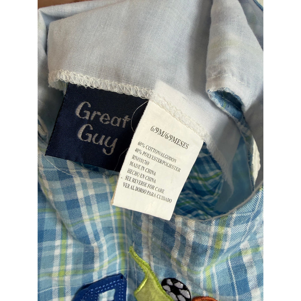Vintage Great Guy Baby Boys 6-9M Blue Plaid Dump Truck Sports Ball Bubble