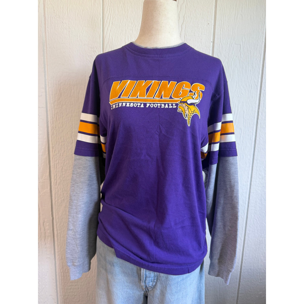 Vintage 90s Reebok NFL Minnesota Vikings Long Sleeve Shirt Purple Gold Size L