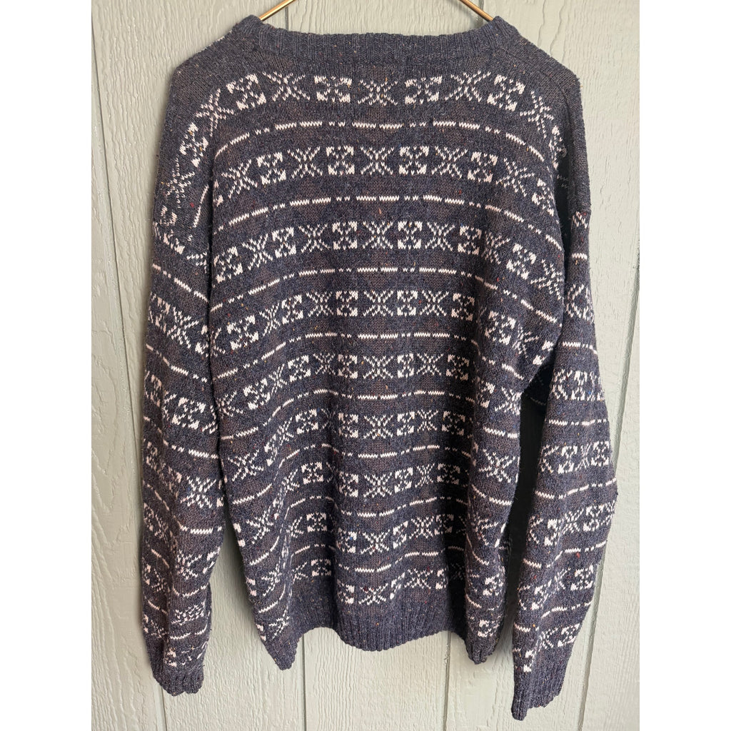 Vintage Etchings Fair Isle Sweater Gray Nordic Knit Wool Blend Crewneck LG
