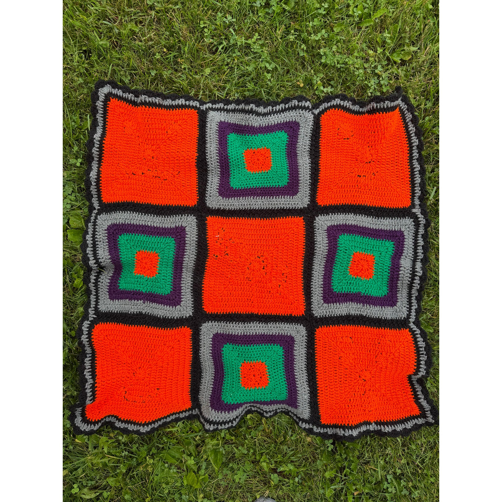 Vintage Handmade Crochet Halloween Blanket Pumpkin Ghost Granny Square Throw Boo