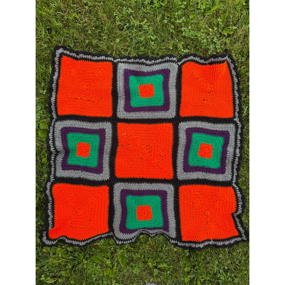 Vintage Handmade Crochet Halloween Blanket Pumpkin Ghost Granny Square Throw Boo