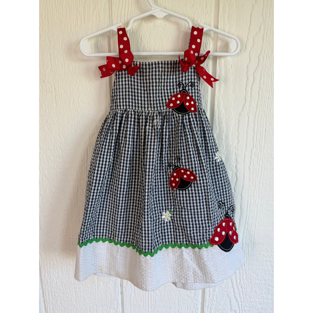 Vintage Rare, Too Girls 2T Ladybug Dress Gingham Applique Polka Dot Sundress