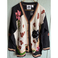 NWT Vintage Storybrook Knits Cat Floral Cardigan Cottagecore Knit Sweater L