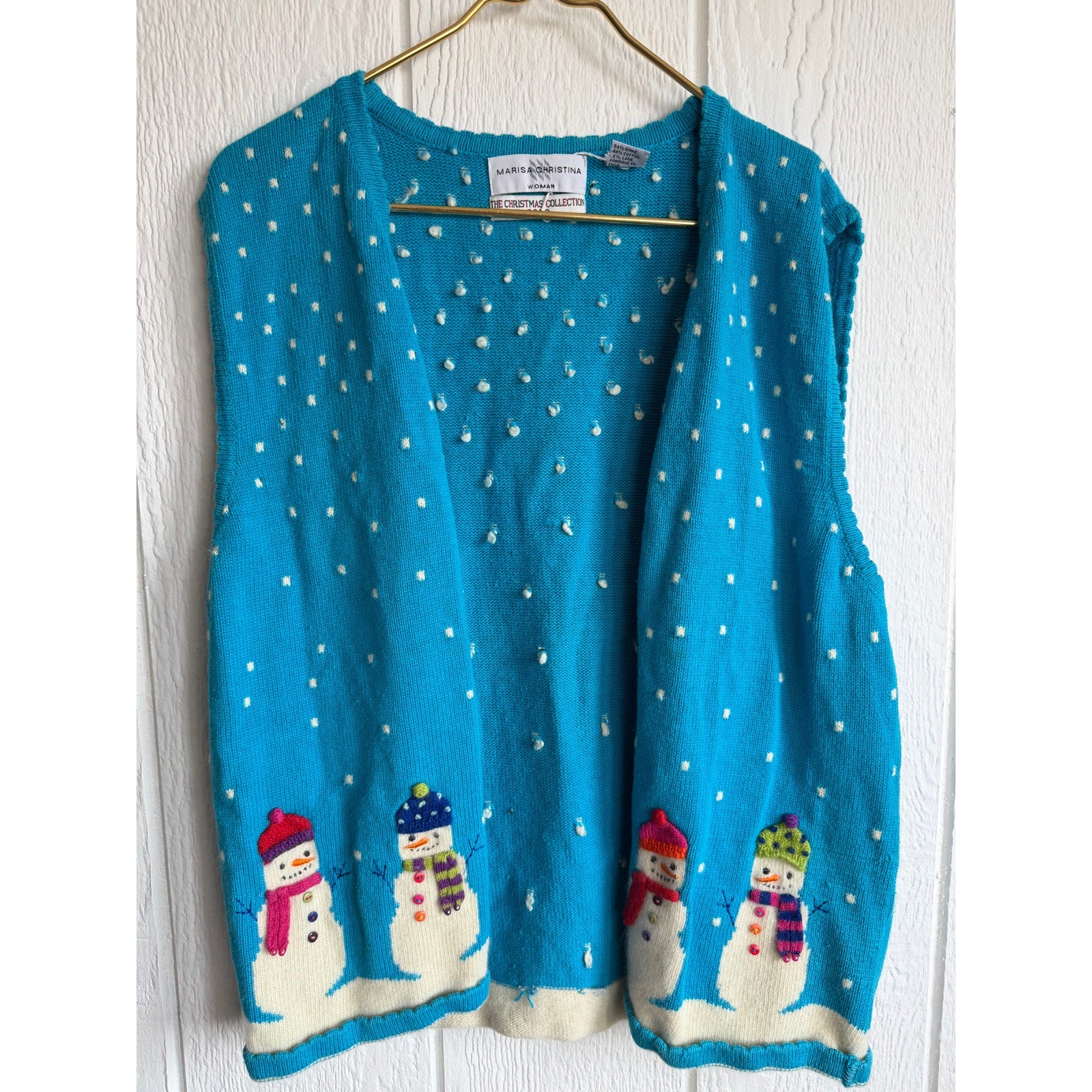 Vintage 90s Marisa Christina Snowman Sweater Vest Christmas Holiday Knit 2X