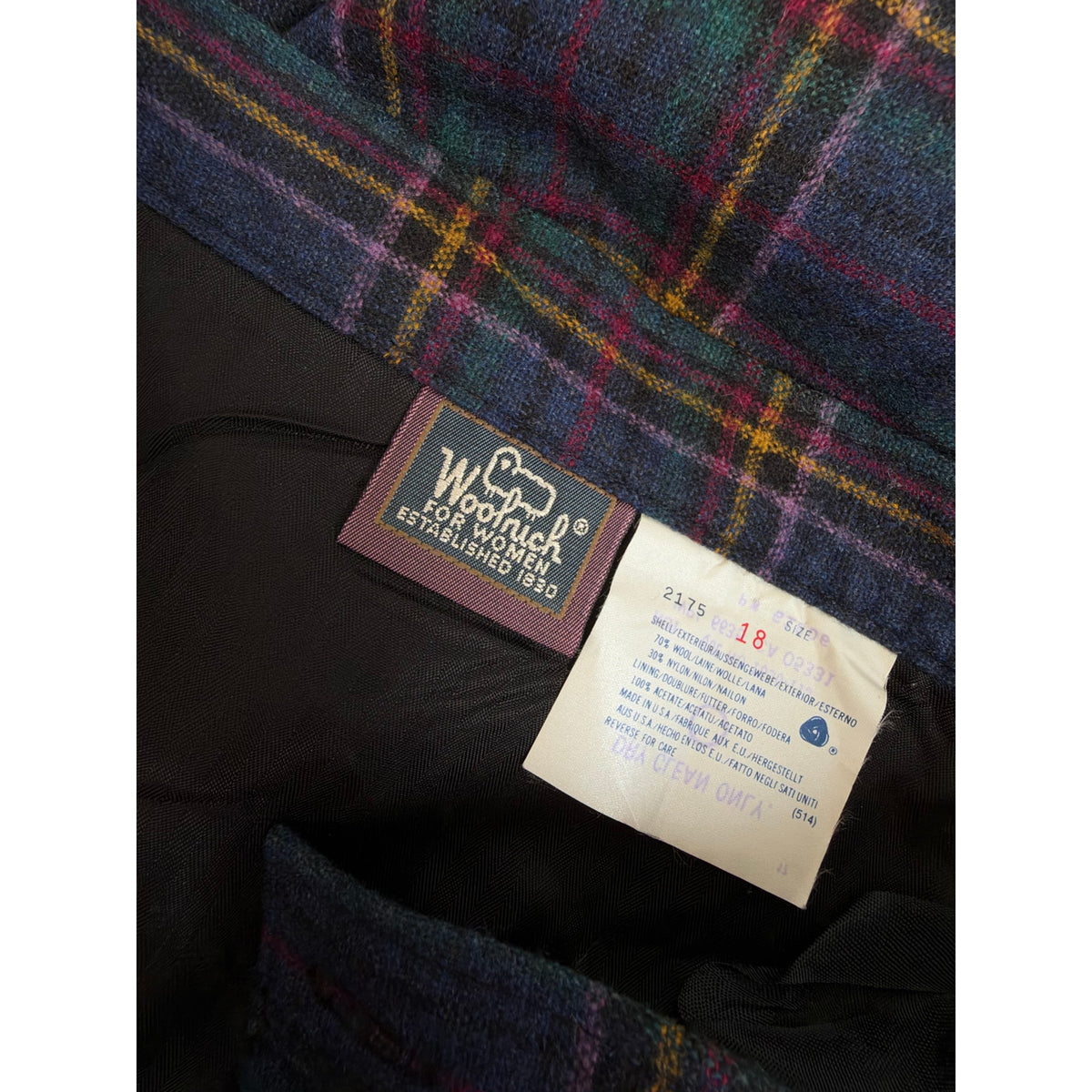 Vintage Woolrich Plaid Wool Skirt Size 18 Navy Green Tartan Pleated Preppy