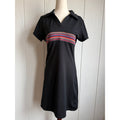 Vintage Express Tricot Stripe Polo Dress Black Retro Knit Mini Dress M Y2K