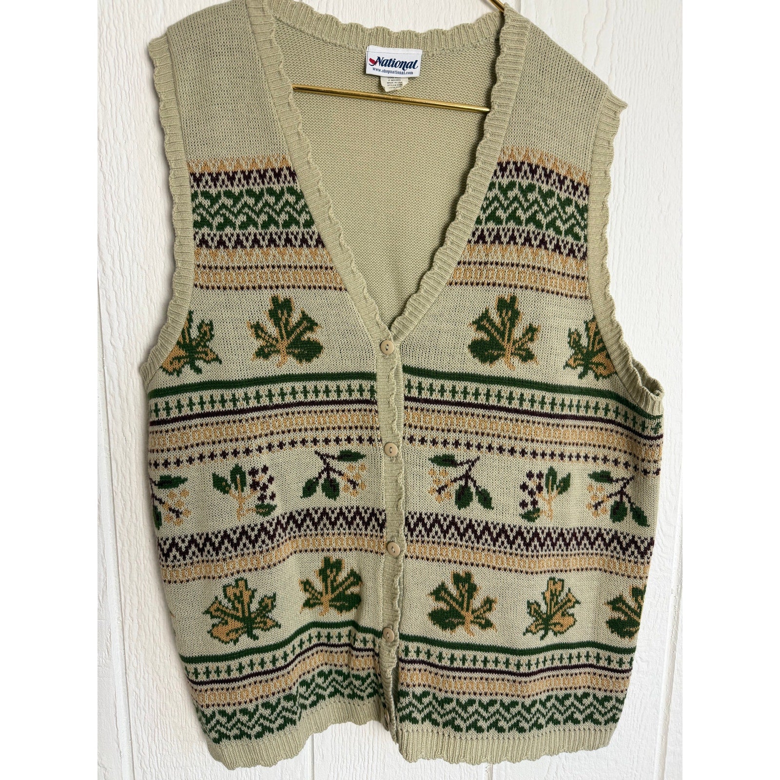 Vintage Knit Sweater Vest Button Front Cottagecore Size 2X Made in USA