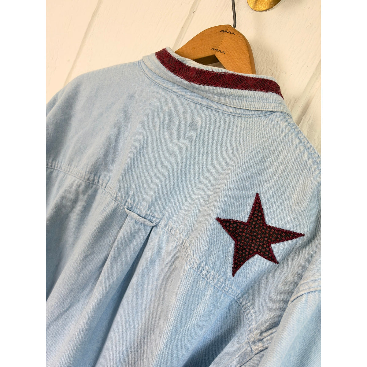 Vintage 90s Three Rivers 2000 Denim Shirt Patriotic Flag Star Applique XL