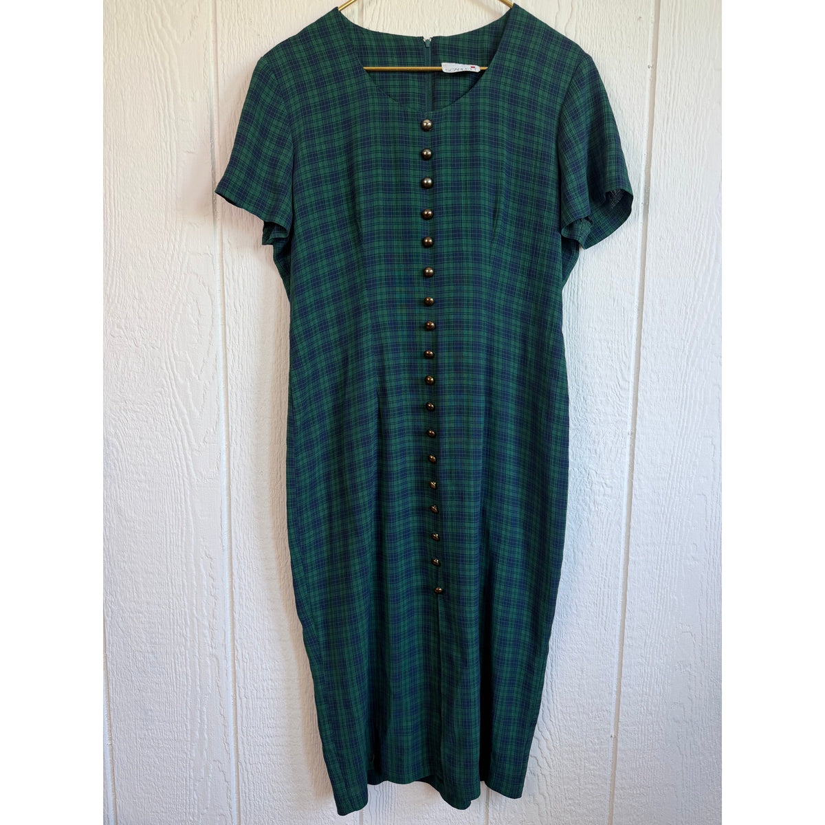 Vintage 90s Scarlett Green Tartan Plaid Midi Maxi Dress Button Front Grunge