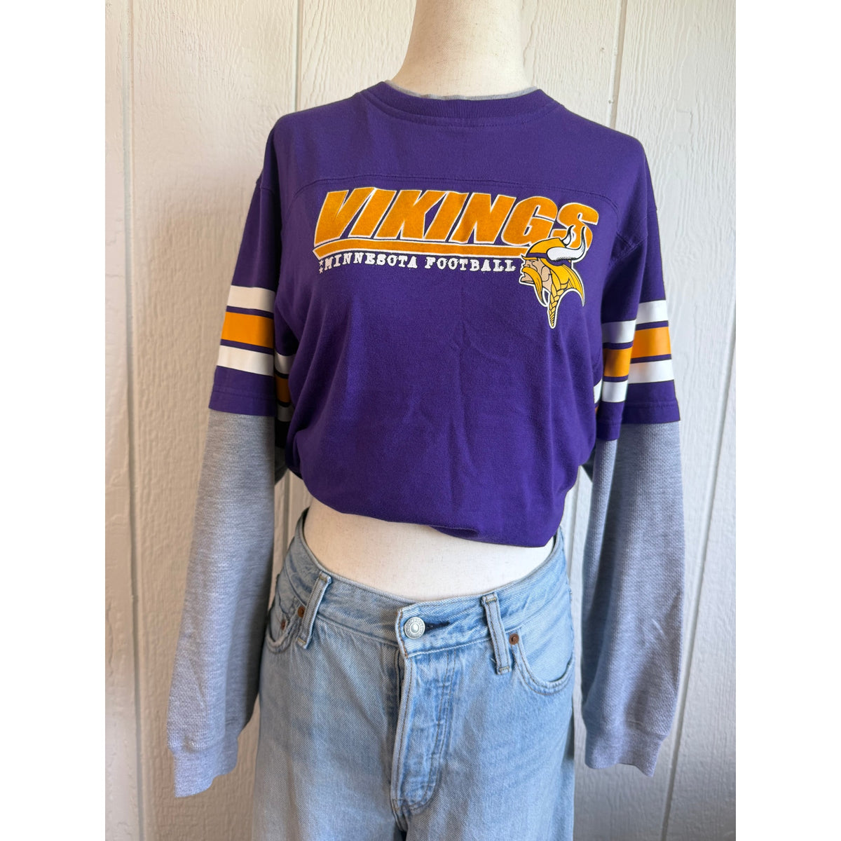 Vintage 90s Reebok NFL Minnesota Vikings Long Sleeve Shirt Purple Gold Size L