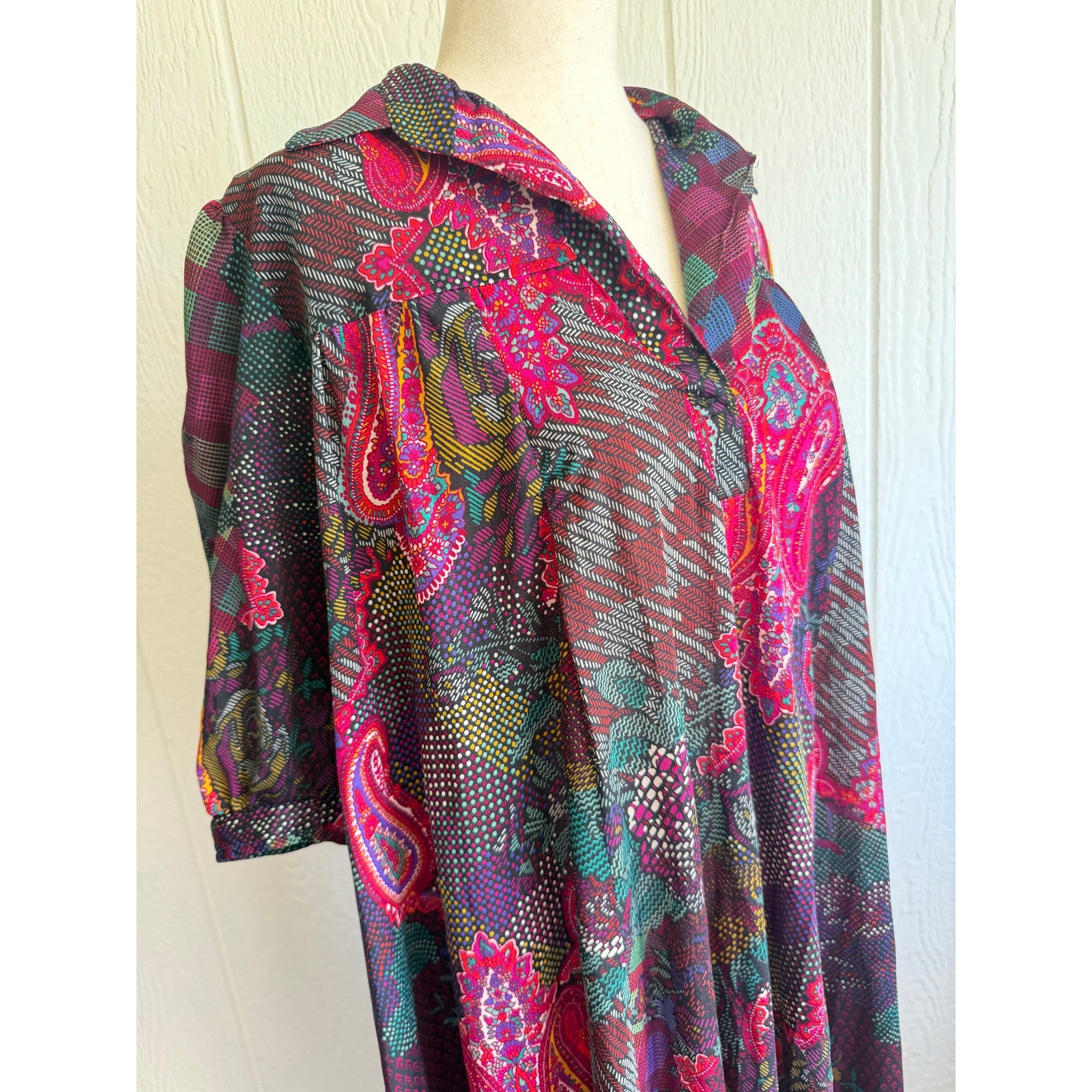 Vintage Anjac Fashions Made In California 80s Tent Dress Boho Puff Sleeve