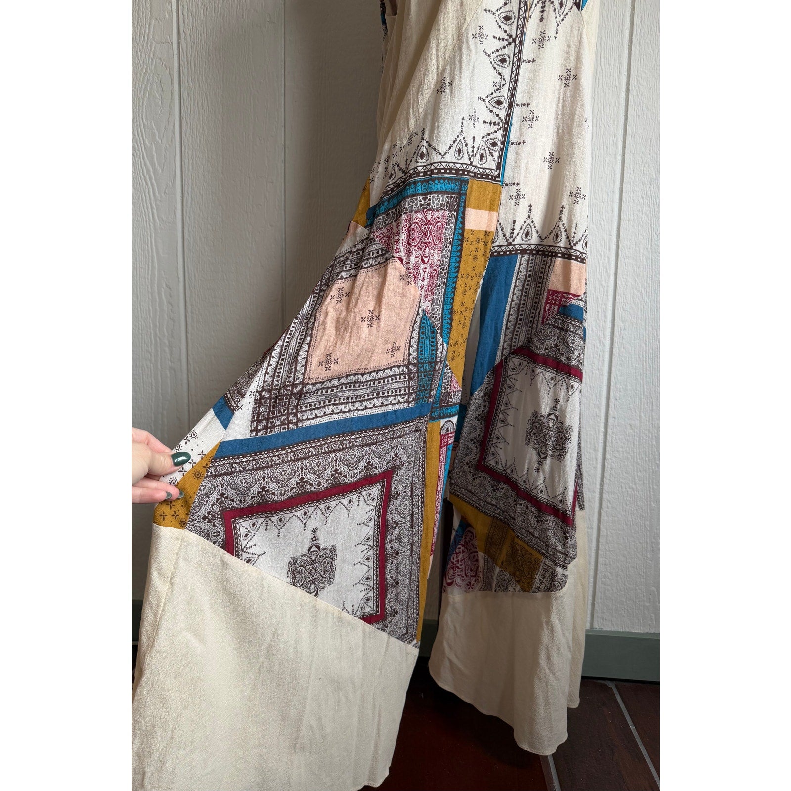 Free People All Patched Up Jumpsuit, XS Oversized Boho Vintage