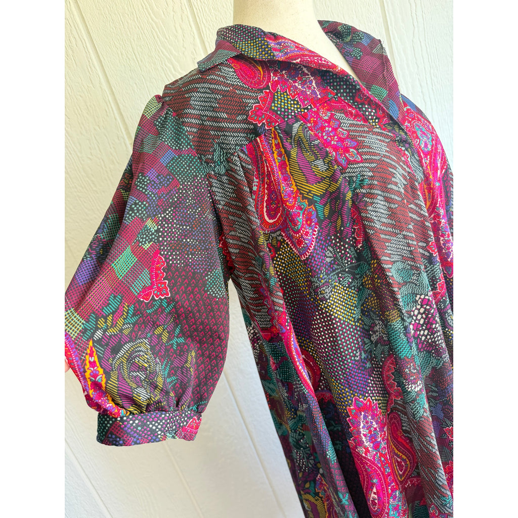 Vintage Anjac Fashions Made In California 80s Tent Dress Boho Puff Sleeve