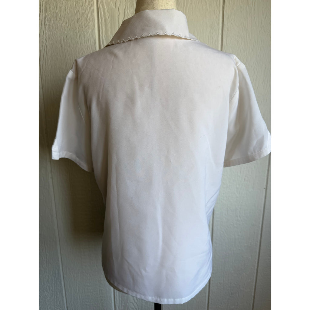 Vintage Classics White Embroidered Button Blouse Scalloped Edge Size MP