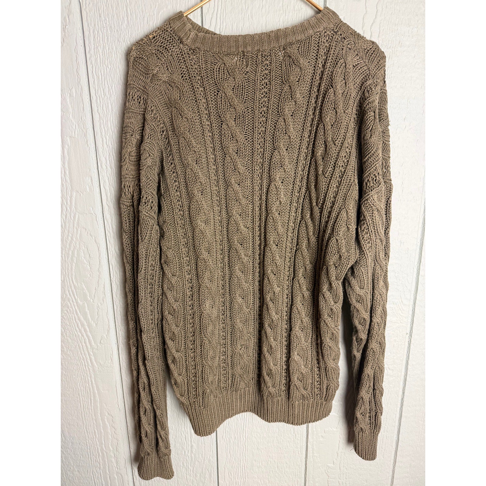 Vintage American Eagle Cable Knit Chunky Sweater Crewneck Green Small