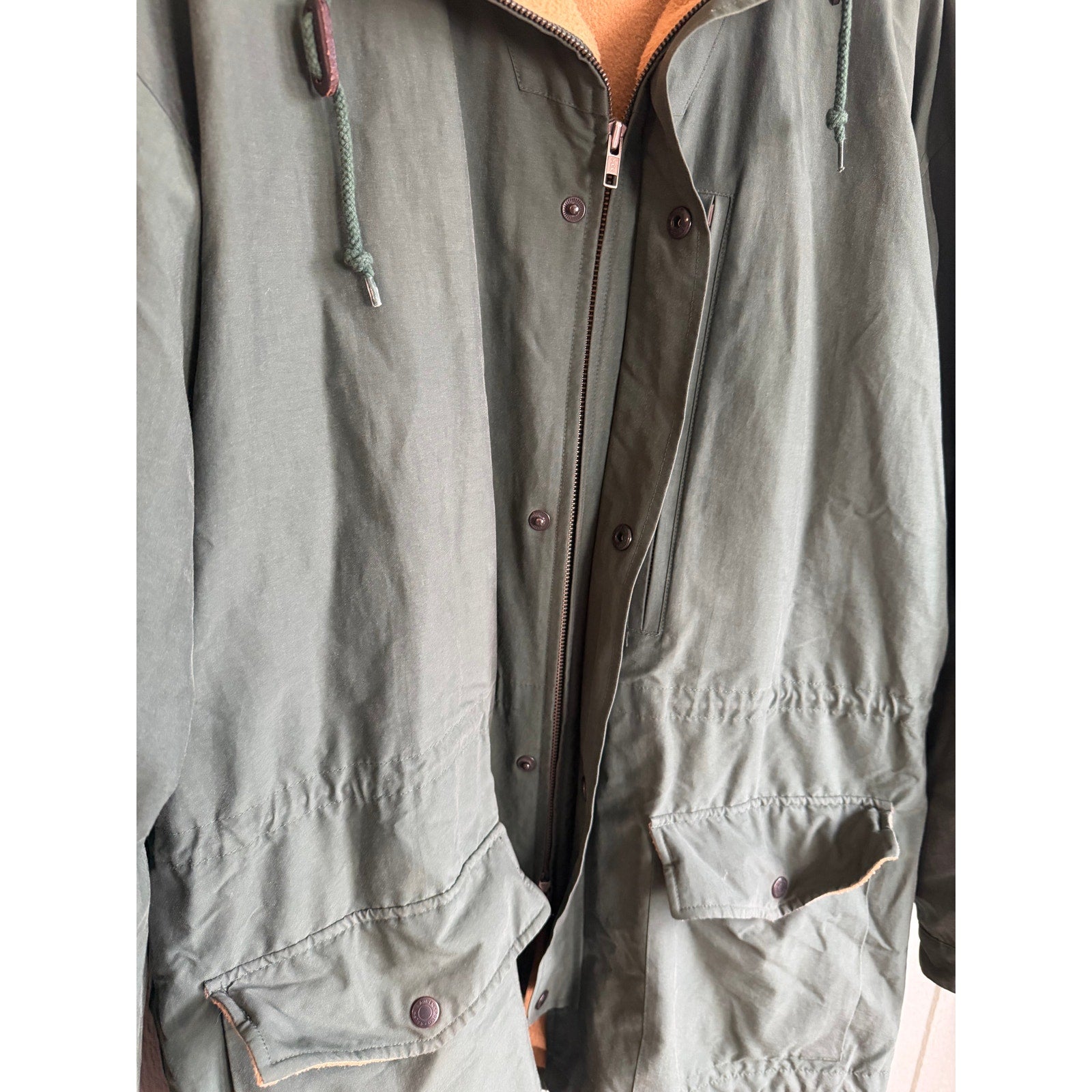 Vintage 90s Polo Sport Ralph Lauren Parka Jacket Green Tan Fleece Lined Men’s M
