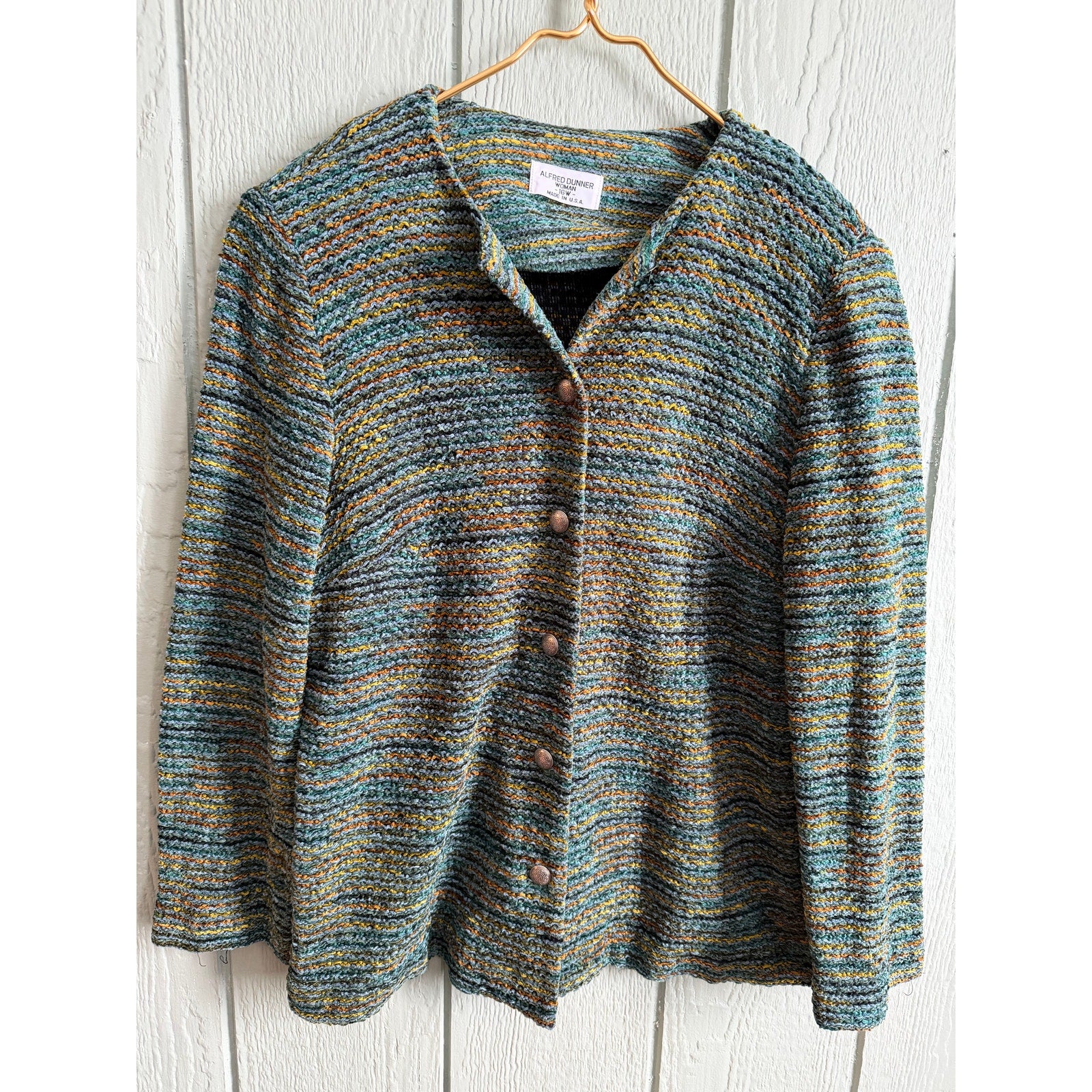 Vintage Alfred Dunner Woman 16W Textured Knit Button Front Jacket Cardigan USA
