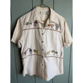 Vintage Safari Animal Embroidered Shirt Women’s Large Linen Cotton Blend