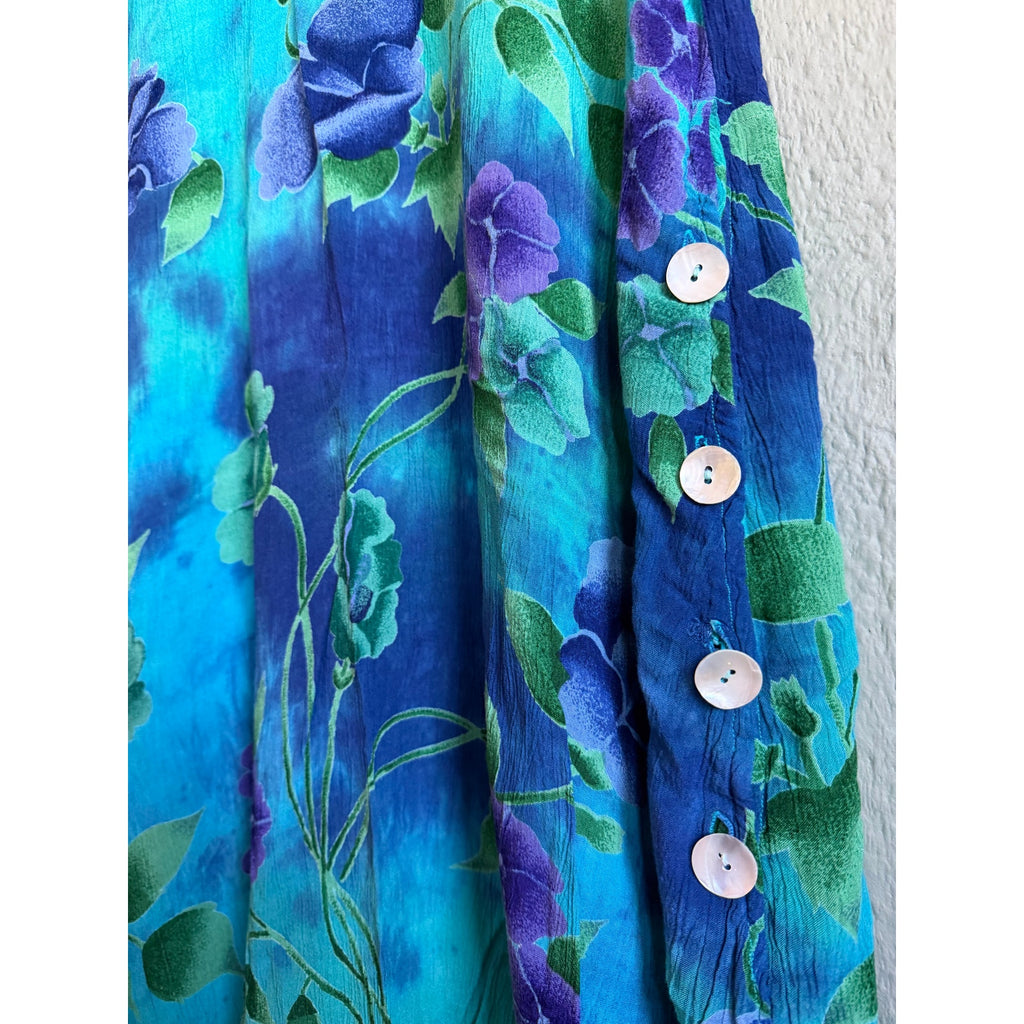 Vintage Hawaii Tropical Flowers Seashell Maxi Dress