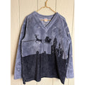 Vintage PBJ Sport Fleece Christmas Sweater Night Sky Scene Cozy V-Neck USA – M/L