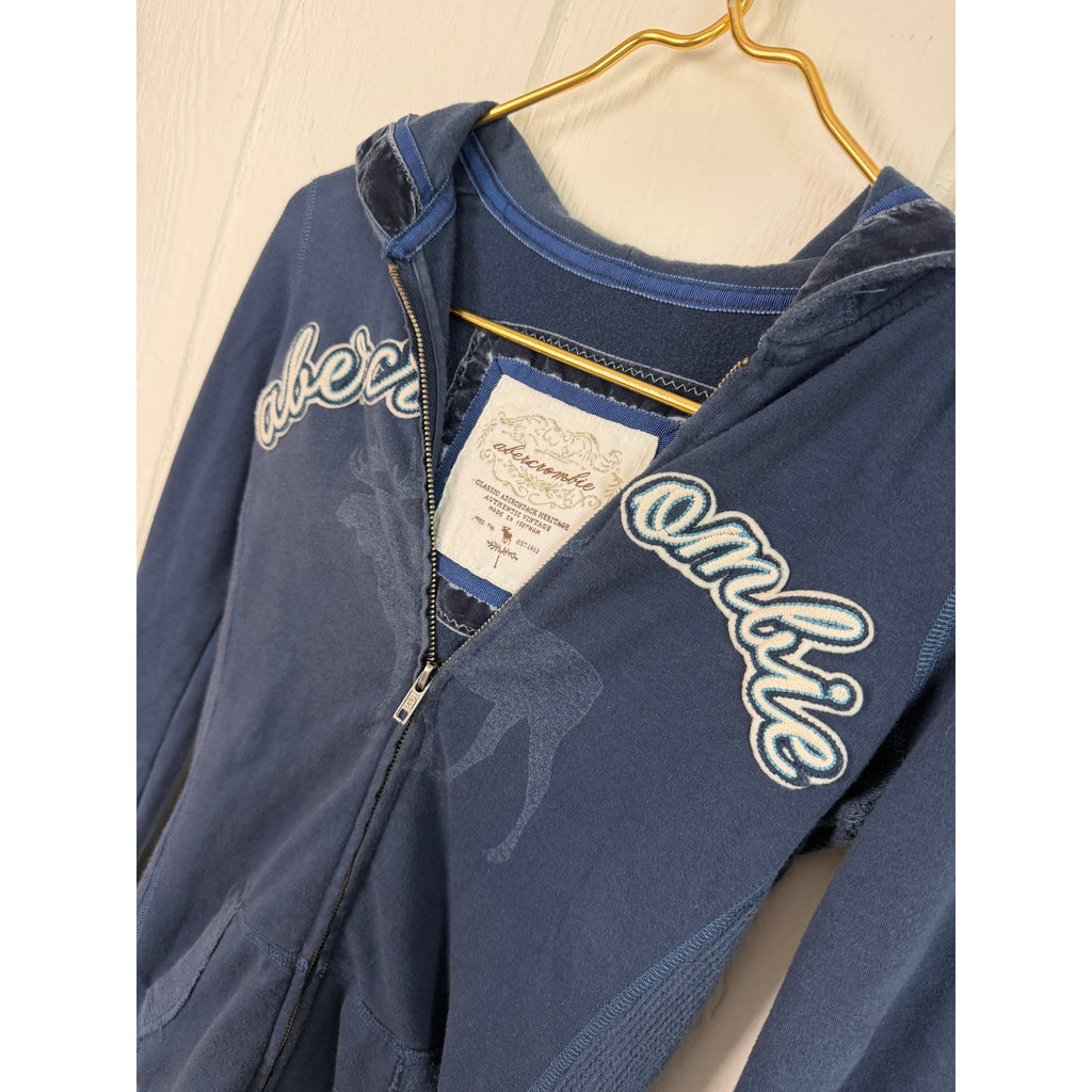 Vintage Y2K Abercrombie & Fitch Navy Blue Full-Zip Hoodie, Large