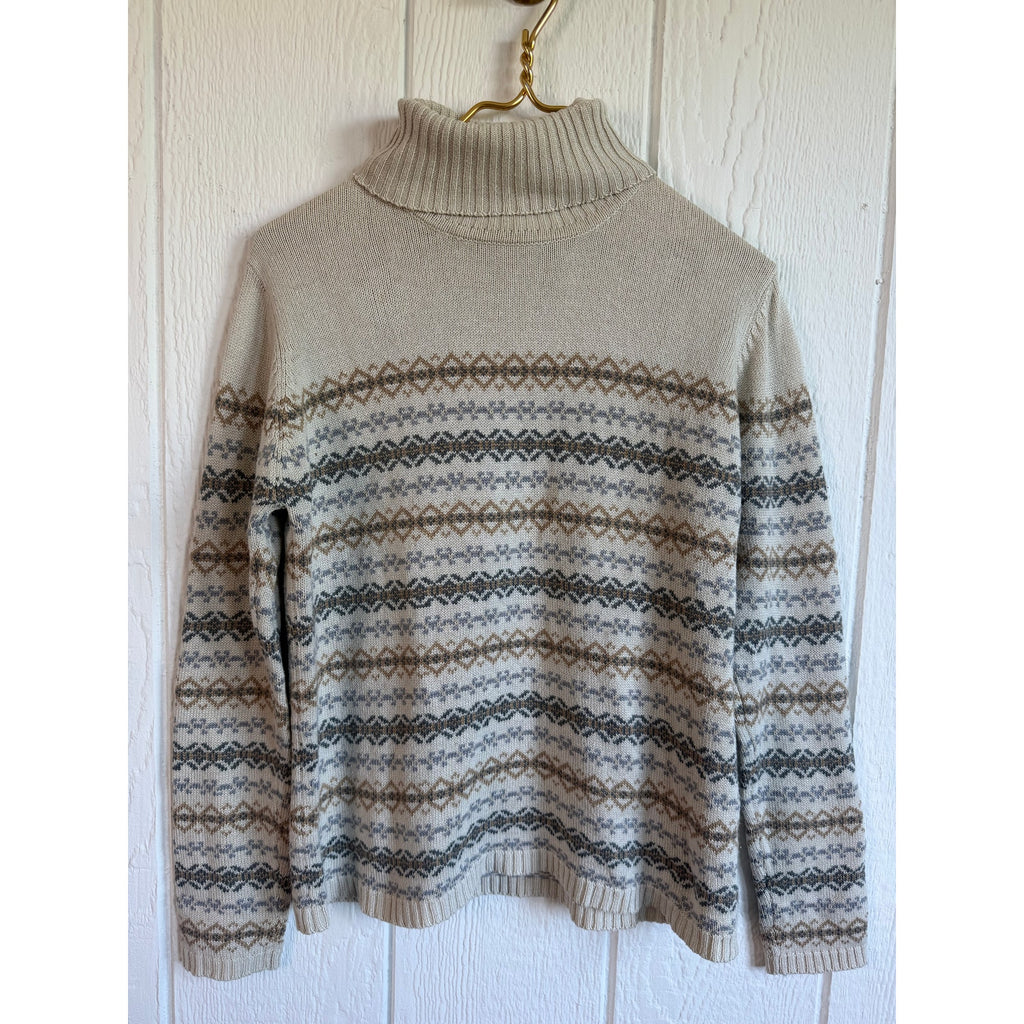 Vintage Worth Silk Cashmere Fair Isle Turtleneck Sweater Women's M