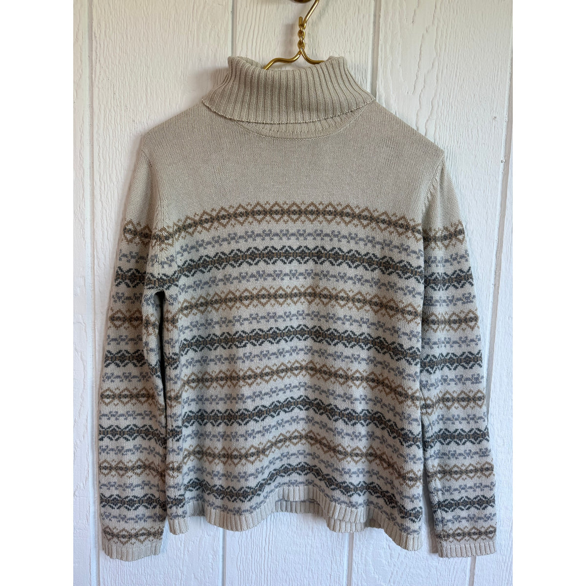 Vintage Worth Silk Cashmere Fair Isle Turtleneck Sweater Women's M