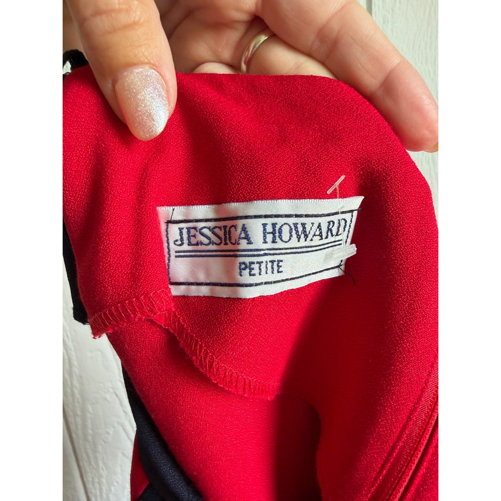 Vintage Jessica Howard Petite Red Dress Black Trim Gold Button Shift Dress