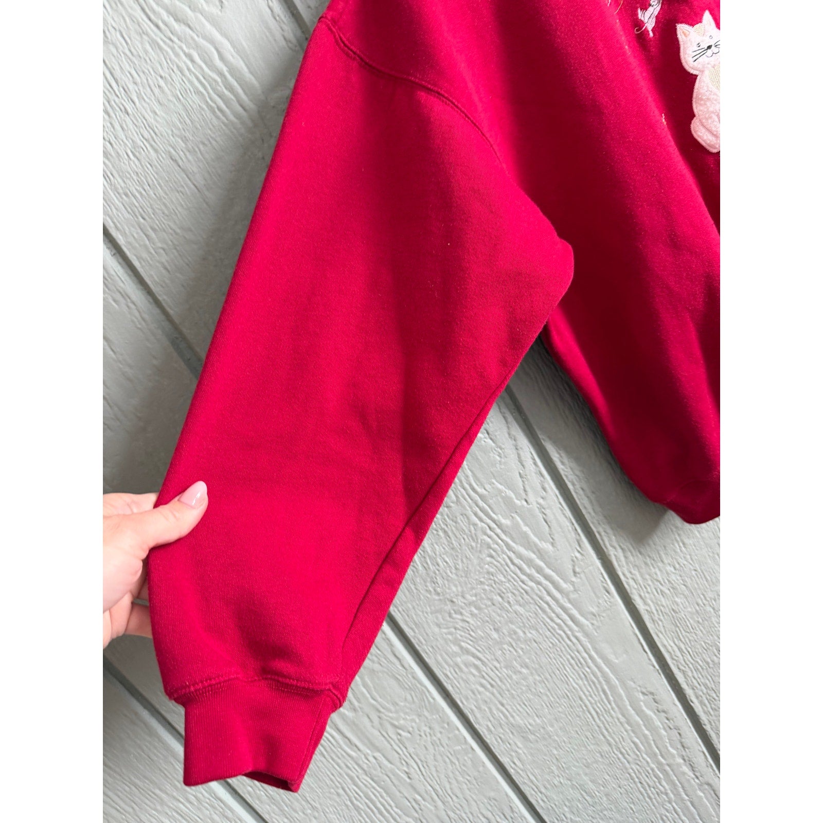 Vintage 90s Cat Embroidered Sweatshirt Size L Cottagecore