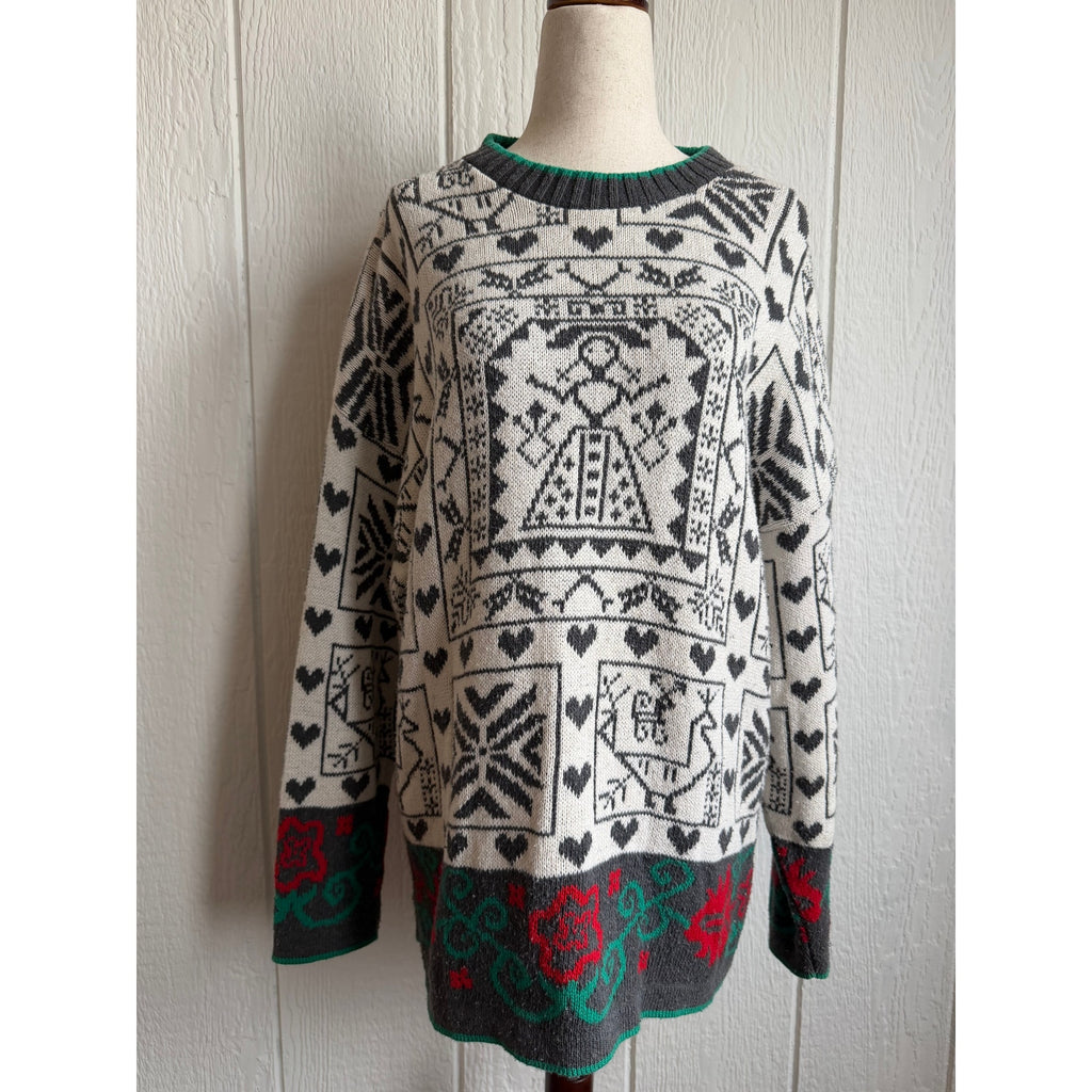 Vintage Cabin Creek Petite Sweater Large Petite Made USA Nordic Folk Heart Knit