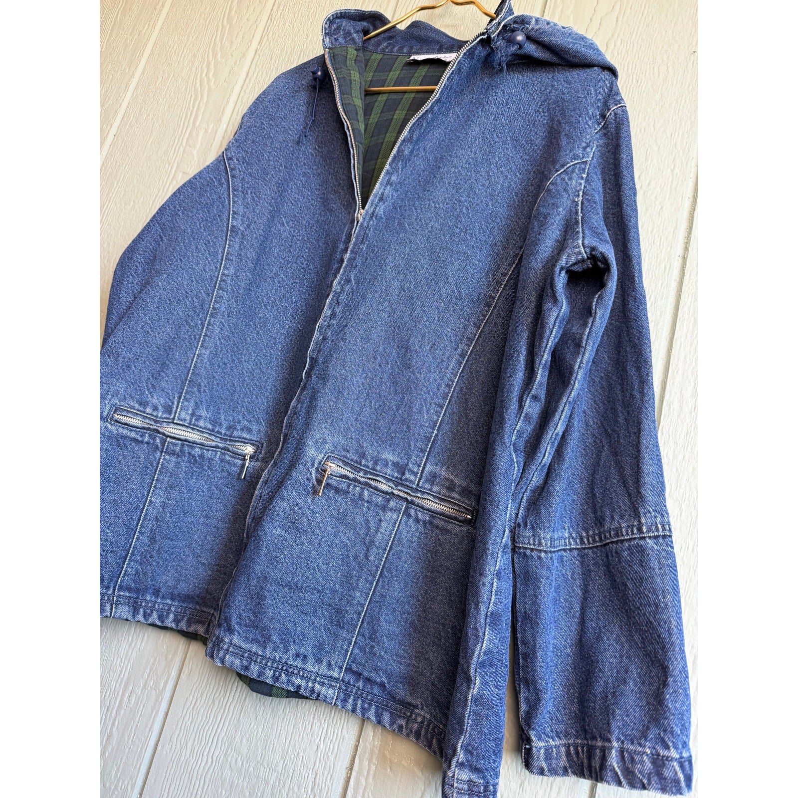 Vintage Denim Barn Jacket: Plaid Lined Fisherman's Jean Jacket XL