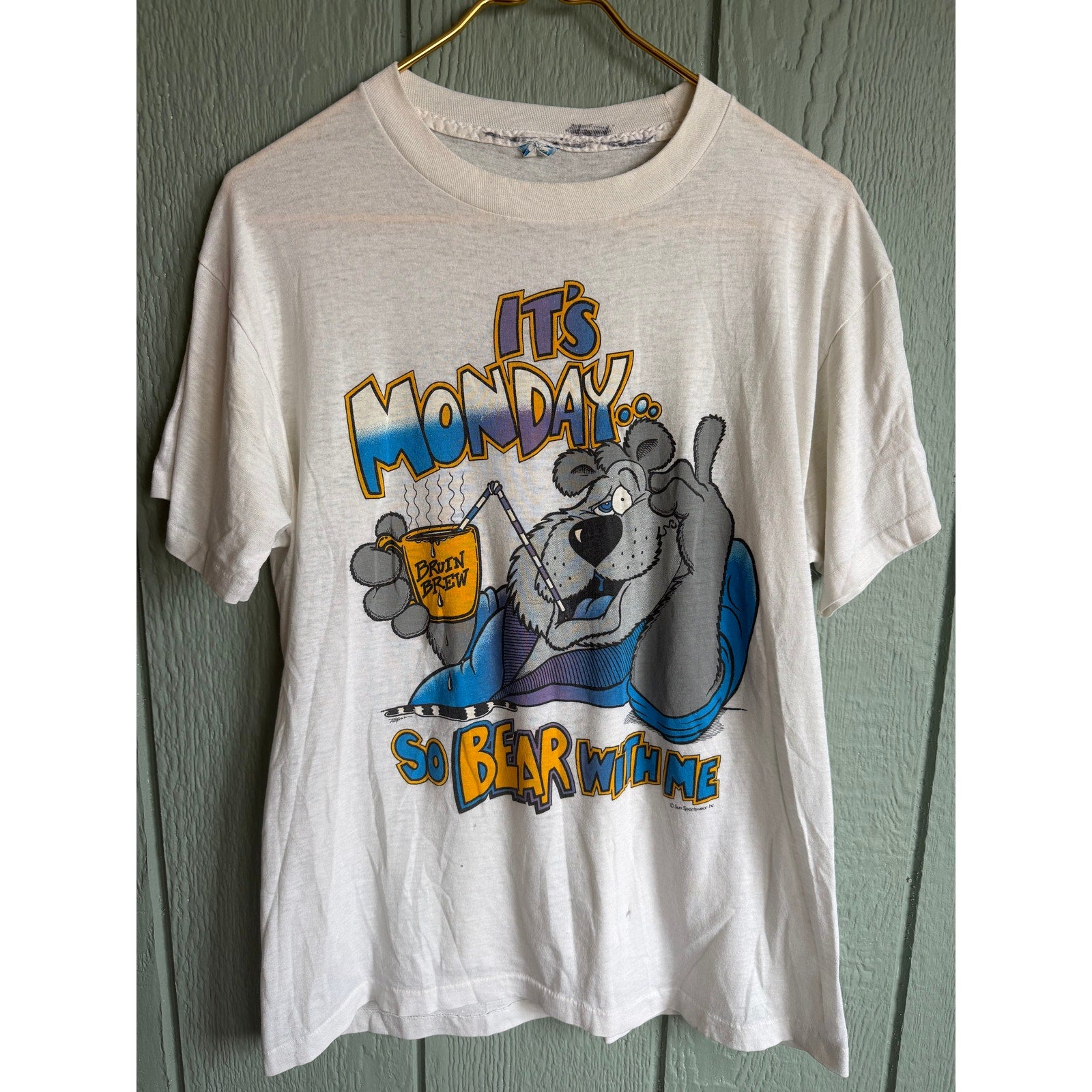 Vintage 80s Single Stitch Sun Sportswear Made In USA Wake Me Up Tee