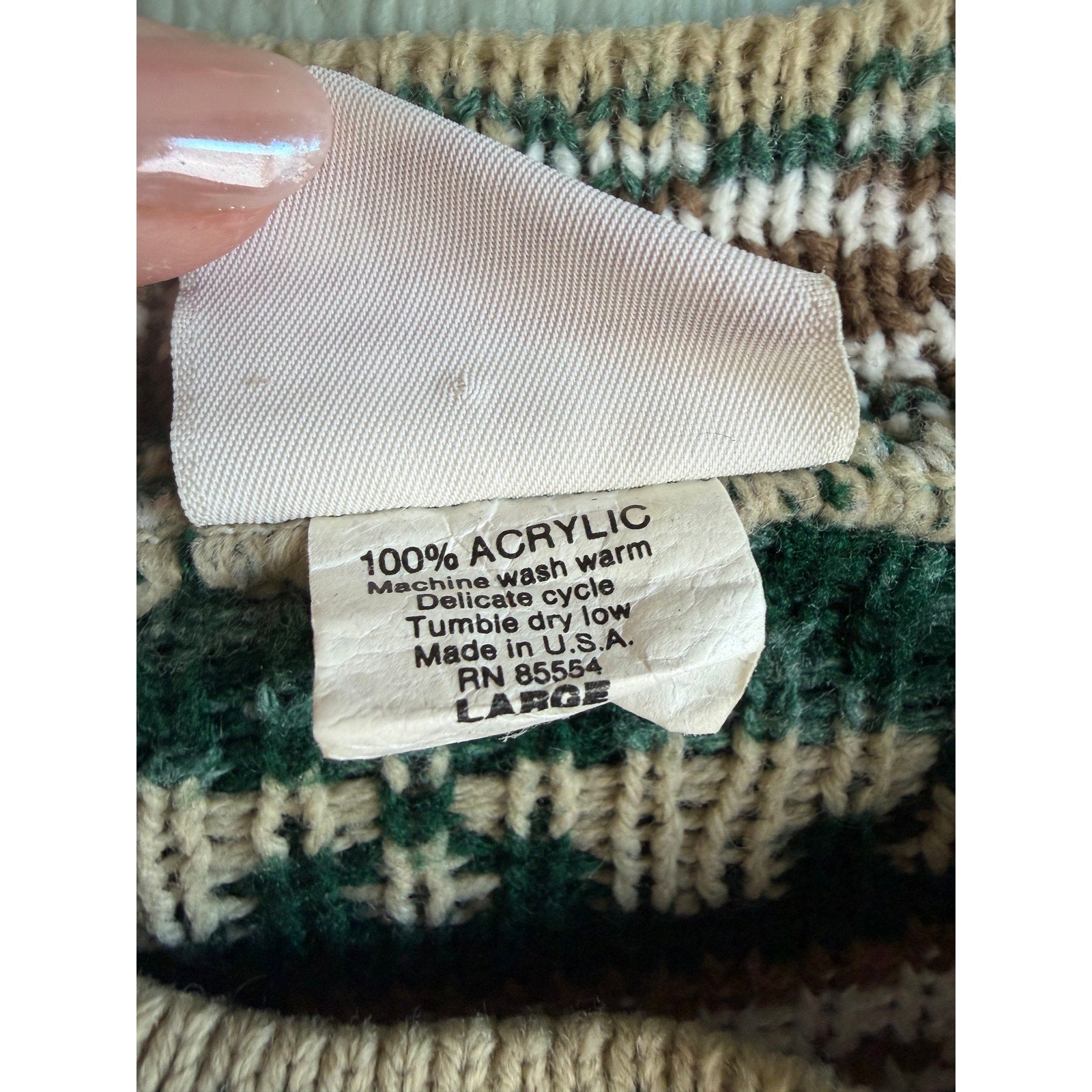 Vintage 90s Sweater Large | Green Brown Fair Isle Nordic Pattern USA Cottagecore